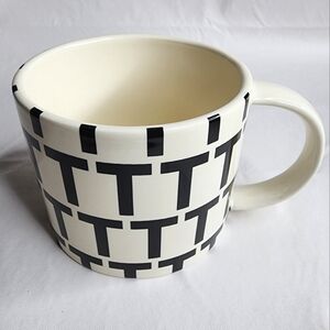 Kate Spade Saturday Coffee Cup Initial Letter T Mug Black and Ivory Tea Mug